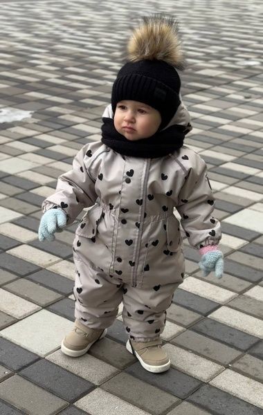 Зимовий комбінезон "Серця на бежевому" Decoza Moms (zimk7480-OP304-pl016) 74-80 см