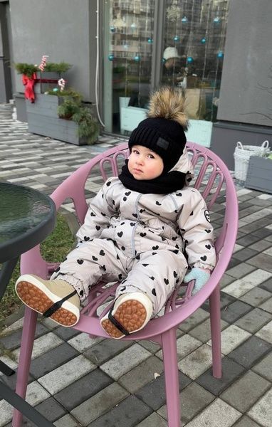 Зимовий комбінезон "Серця на бежевому" Decoza Moms (zimk7480-OP304-pl016) 74-80 см