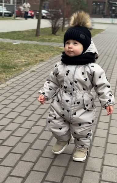 Зимовий комбінезон "Серця на бежевому" Decoza Moms (zimk7480-OP304-pl016) 74-80 см