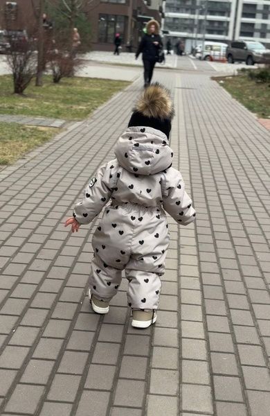 Зимовий комбінезон "Серця на бежевому" Decoza Moms (zimk7480-OP304-pl016) 74-80 см