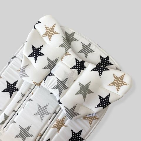Подушка у візок "Крила Ангела" Зірки і сірий муслін Decoza Moms (Pillow-S2653-MS044)