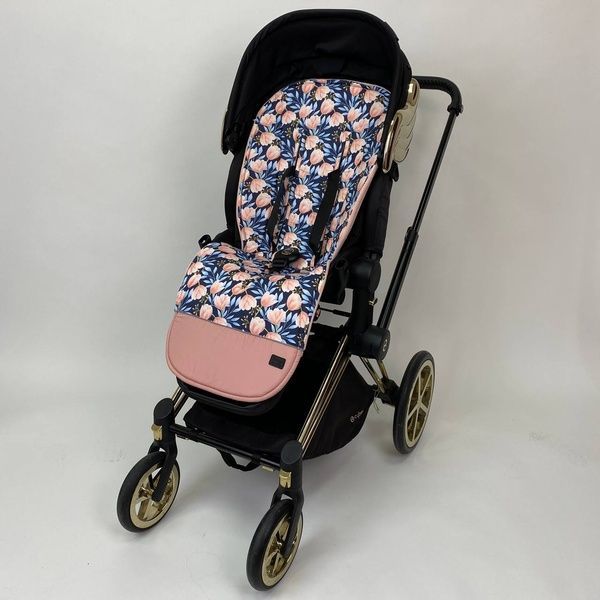 Матрацик бавовняний в коляску з піною "Тюльпани" Decoza Moms (Mtspin3580-S755-S333) 35х80 см