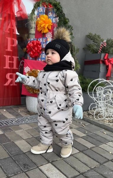 Зимний комбинезон "Сердца на бежевом" Decoza Moms (zimk98104-OP304-pl016) 98-104 см
