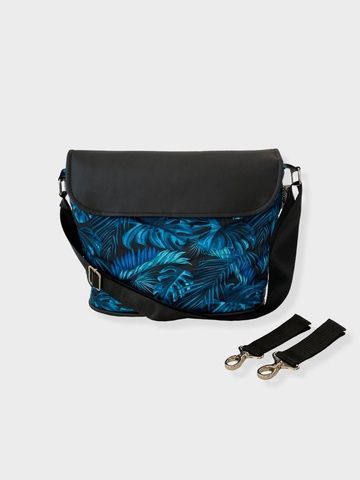 Сумка на візок Синє листя та чорна екошкіра Decoza Moms (S-OP124-K001-E)