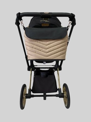 Сумка на коляску Бежевый оксфорд и черная экокожа Decoza Moms (S-O095-K001-E-M)