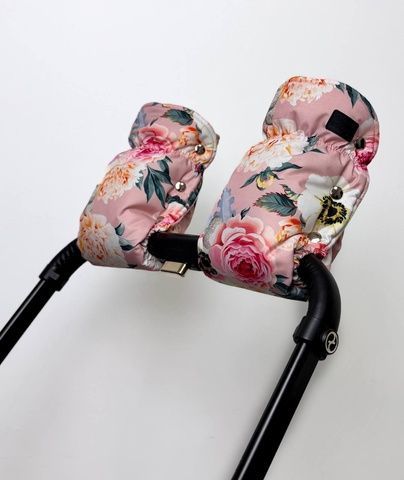 Рукавиці на коляску Анемони і кораловий плюш Decoza Moms (rukavitsy-Op307-pl003)