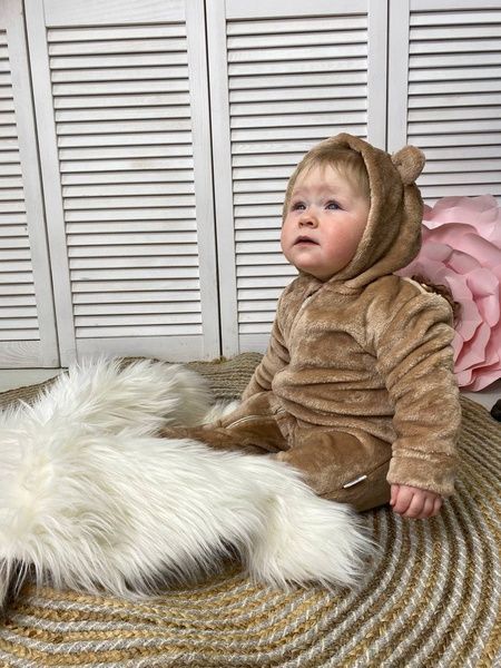 Плюшевий комбінезон "Пухнастик" Бежевий з закритими ніжками Decoza Moms (PuhDM03-P3) 56-62 см
