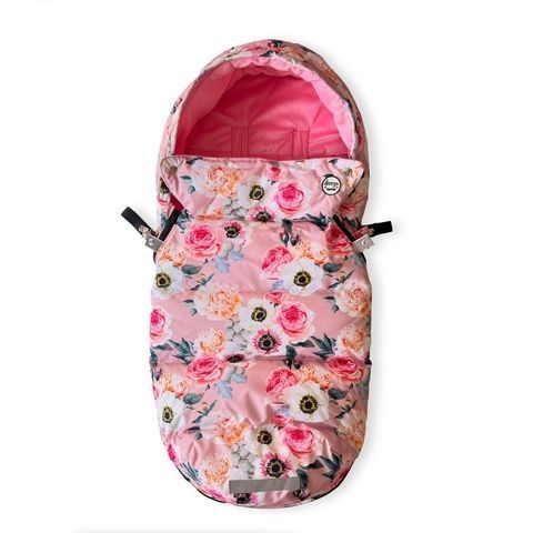 Зимний футмуф в коляску "Теплик" Анемоны и коралловый плюш Decoza Moms (futmuf100-Op307-pl003) 100х47 см