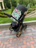 Хлопковая шторка на коляску Фламинго на черном Decoza Moms (Shtorka-B220)