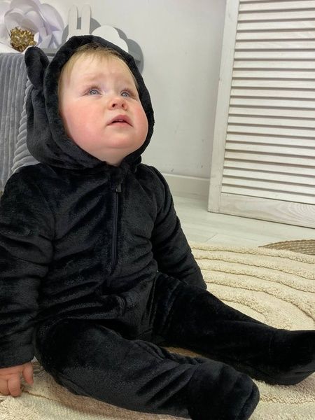 Плюшевый комбинезон "Пушистик" Черный с закрытыми ножками Decoza Moms (PuhDM36-P4) 62-68 см