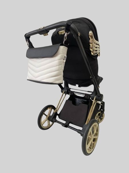 Сумка на коляску Біла і чорна екошкіра ялинка Decoza Moms (S-K004-К001-E)