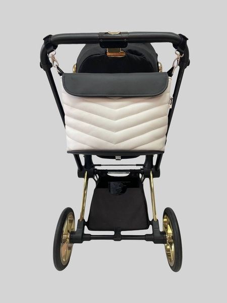 Сумка на коляску Біла і чорна екошкіра ялинка Decoza Moms (S-K004-К001-E)