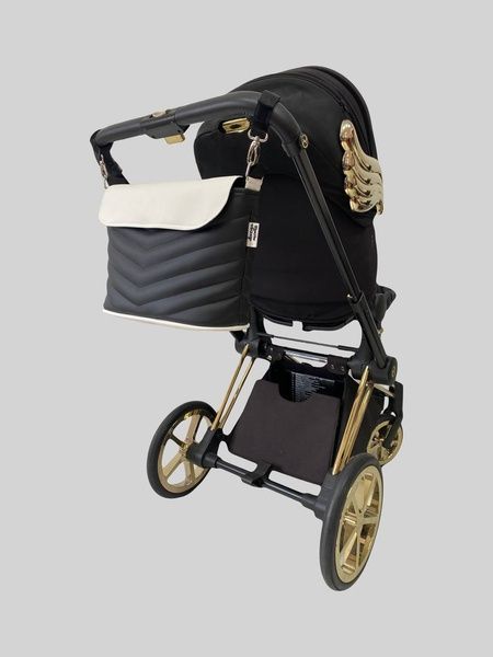 Сумка на коляску Чорна і біла екошкіра ялинка Decoza Moms (S-К001-K004-E-М)
