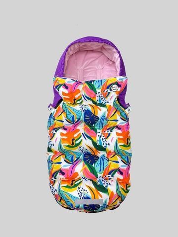 Зимний футмуф на коляску "Теплик" Фиолетовый оксфорд и листья цветные Decoza Moms (futmuf100-O0-OP128-pl004) 100х47 см