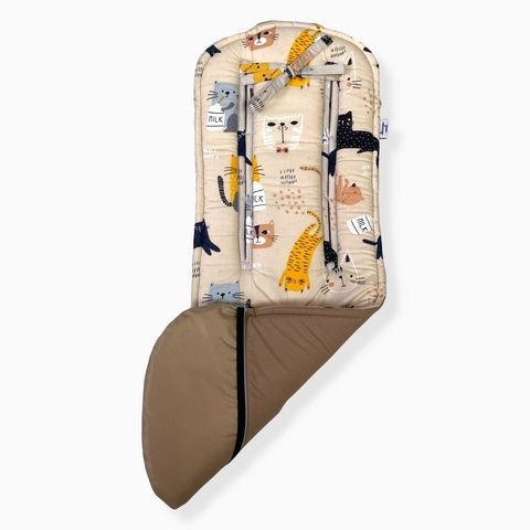 Хлопковый матрасик латекс "Котики и темно бежевый однотон" Decoza Moms (MatsL3080-S13) 30х80 см