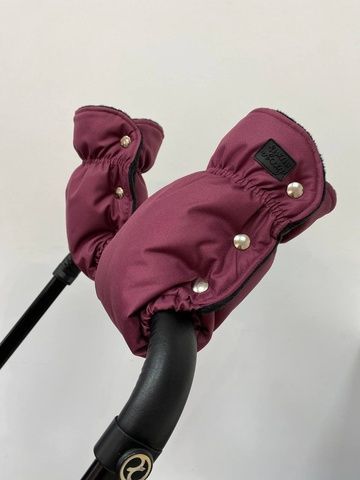 Рукавиці на візок Бордовий оксфорд і чорний плюш Decoza Moms (rukavitsy-O015-pl016)