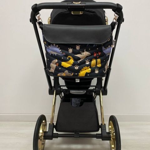 Сумка на візок Діно жовті і Чорна екошкіра Decoza Moms (S-OP001-K001-Е)