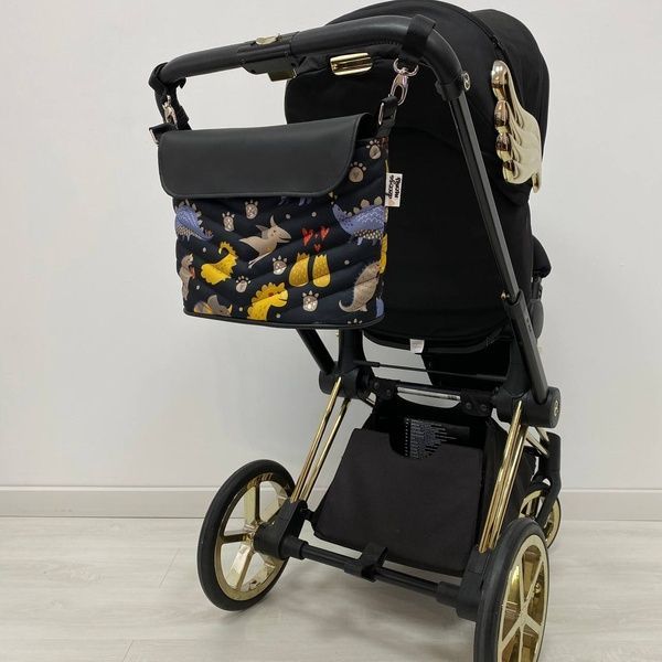 Сумка на коляску Дино желтые и Черная экокожа Decoza Moms (S-OP001-K001-Е)