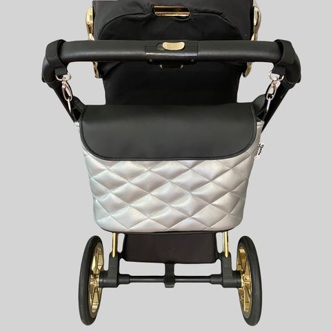 Сумка на коляску екошкіра Срібло та чорна Decoza Moms (S-K008-K001-R-М)