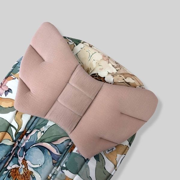 Подушка у візок "Крила Ангела" Японські квіти і бежевий муслін Decoza Moms (Pillow-В4718-MS003)