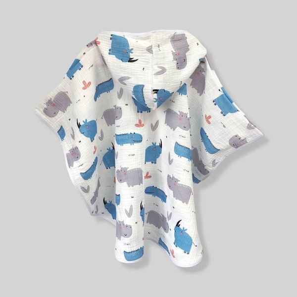 Пончо муслінове дитяче "Діно сіро блакитні" Decoza Moms (poncho-ms039)