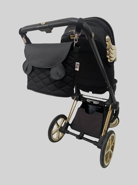 Сумка на візок Чорний оксфорд та чорна екошкіра вушка Міккі Decoza Moms (S-O072-K001-R-EM)