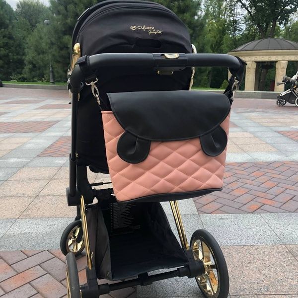 Сумка на коляску Пудра и Черная экокожа Decoza Moms (S-K017-K001-R-EM)