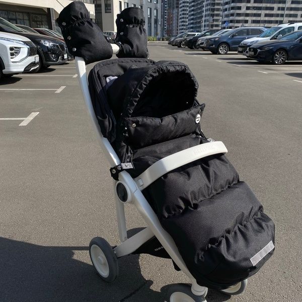 Комплект зимовий футмуф і рукавички на коляску "Теплик" Чорний оксфорд Decoza Moms (futmuf100-rukavitsy-O072-pl016) 100х47 см