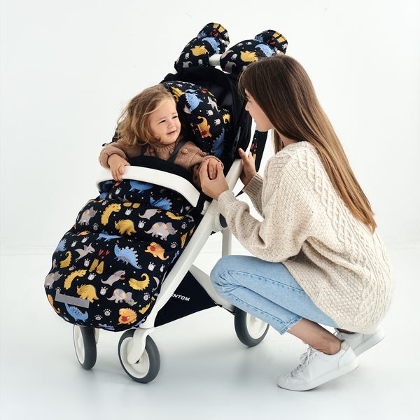 Зимовий футмуф у візок Діно жовті Decoza Moms (futmuf100-OP001-pl016) 100х47 см