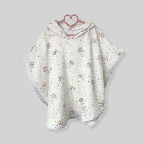 Пончо муслінове дитяче "Зайки з квітами" Decoza Moms (poncho-ms042)