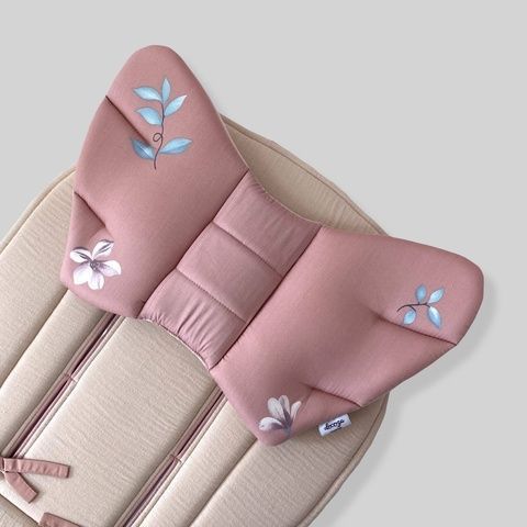 Подушка у візок "Крила Ангела" Пудровий цвіт і бежевий муслін Decoza Moms (Pillow-S2652-MS003)