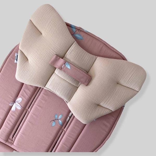 Подушка у візок "Крила Ангела" Пудровий цвіт і бежевий муслін Decoza Moms (Pillow-S2652-MS003)